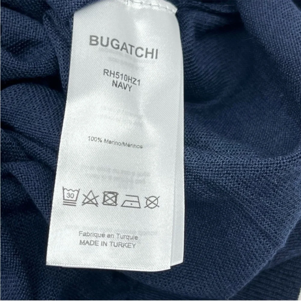 Bugatchi Quarter Zip 100% Merino Wool XL Navy Blue Long Sleeve Sweater NEW *FLAW